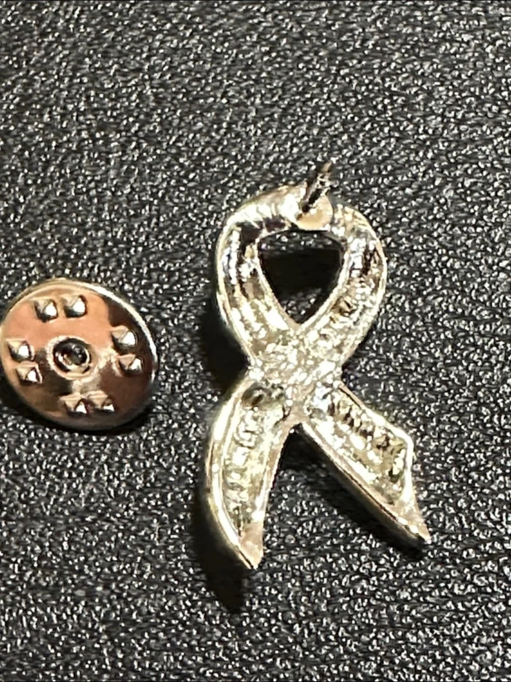Cookie Lee Silver Tone Ribbon Pink Crystal Lapel Tie Tack